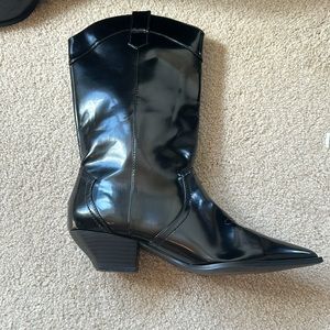 Black High Shine Sleek Cowboy Boots with design